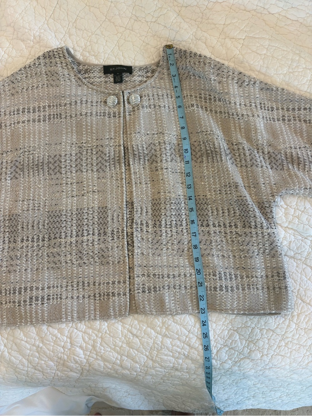 St. John Beige Metallic Tweed Cropped Jacket - Picture 7 of 7